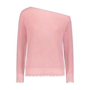 Minnie Rose One-Shoulder Ribbed Knit Sweater in Light Pink
